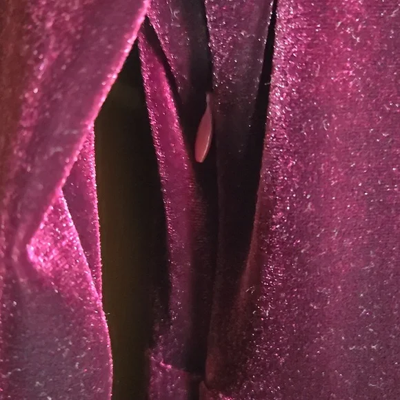 Halara-Wine velvet V neck long sleeved dress with ruffled bottom Sz S. NWT. - Picture 8 of 8